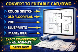 convert pdf, sketch, old floor plan to autocad 2d drawing