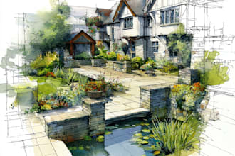 draw watercolor drawings of landscape designs or home gardens