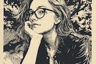draw a portrait drawing in linocut illustration