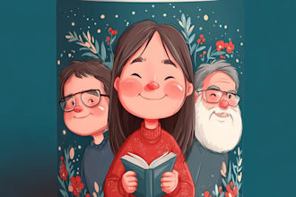 illustration christmas caricature, office holiday caricature, family caricature