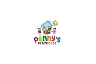 make traditional childcare logo with playhouse