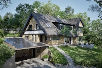 construct 3d modern residential villa,exterior facade,house elevation,landscape