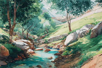paint a watercolor and gouache landscape illustration