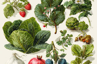 paint botanical illustration plants, fruits, flowers, vegetables, herbs, leaves