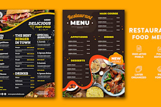 design amazing editable food restaurant menu