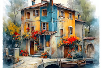 paint your house in watercolor painting style