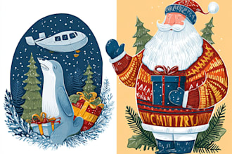draw unique christmas illustration