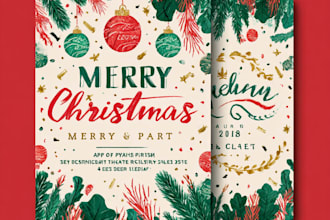merry christmas party flyer and christmas card