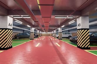 restyle basement parking lot interior, 3d garage design, modern car park render