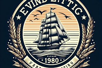 design high quality vintage sailboat logo with t shirt design