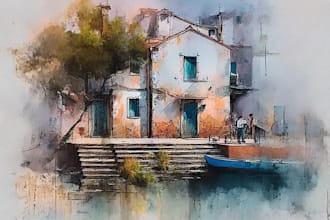 house and building photo into watercolor art