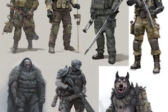 draw military concept art , monsters and characters