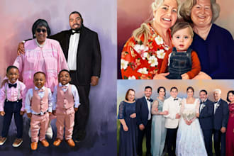 draw family portrait in digital oil painting style