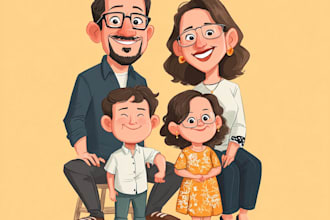 draw yellow cartoon caricature family portrait illustration