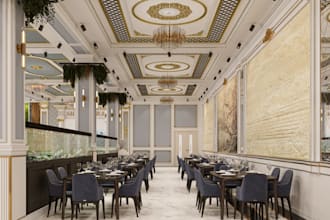 construct 3d commercial space,restaurant design,interior decoration,dinner style
