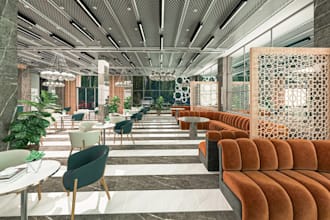 modern 3d forest coffee shop,lounge,interior restaurant,outdoor dining,pub,cafe