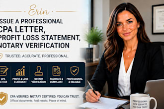 issue a professional cpa letter profit loss statement notary verification