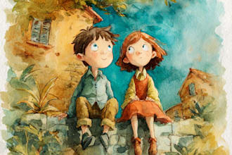 illustrate children story book illustration in watercolor, kids book artwork