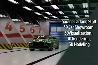 design realistic 3d car garage interior, 3d automative showroom rendering