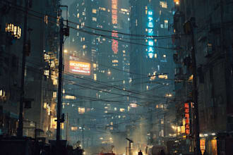 design an illustration of futuristic cyberpunk city