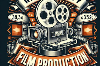 do high quality vintage film production logo with t shirt design