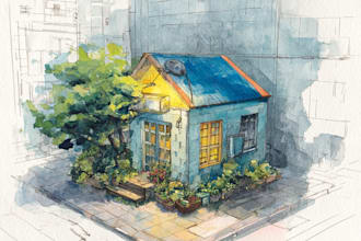 paint a watercolor house portrait or city space illustration