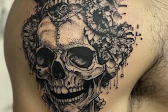 design black and white line art tattoo designs