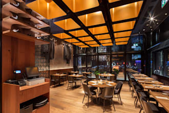reconstruct restaurant, grocery store render, pub, food cafe, hostel interior 3d