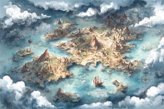 do a watercolor fantasy map or souvenir map illustration