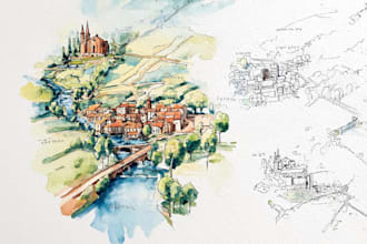 sketch watercolors custom illustrated maps in procreate