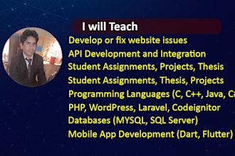 teach PHP, laravel, wordpress, c, csharp, java, sql, mysql