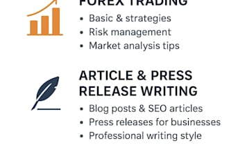 create guides on topics such as forex trading, article and content SEO