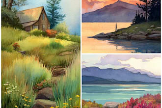 draw watercolor drawings of landscape designs or home gardens