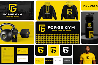 design gym fitness sports logo brand identity with branding kit and style guide