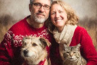 draw christmas couple family or pet portrait