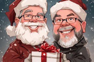 make a christmas caricature and a holiday gift card drawing