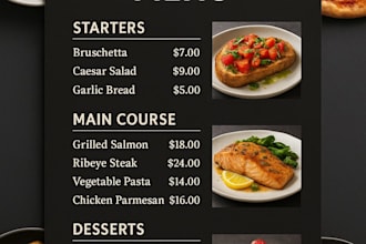 do restaurant menu design, logo, and full brand identity