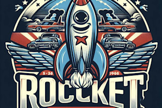 design high quality rocket mascot logo with t shirt design