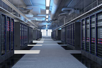 design a realistic 3d data center, server room, ai facility, control room centre