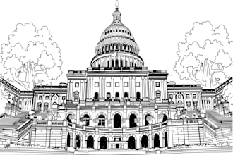 draw detailed line art or sketch illustration for building
