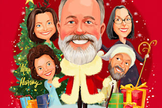 draw awesome cartoon caricature for gift, christmas card