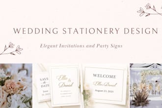 design an elegant wedding stationery and party signs bundle