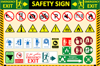 emergency exit signs, fire safety and building safety signs