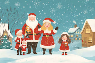 draw your character in a cute christmas theme illustration
