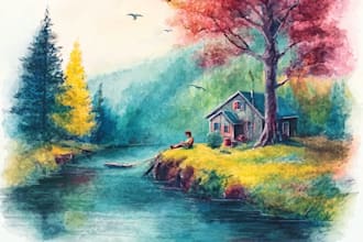 draw a watercolor landscape illustration
