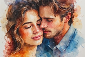 design a hand painted watercolor couple artwork
