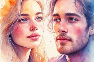 paint a beautiful watercolor couple portrait