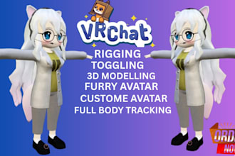 create custom vrchat avatar and rig 3d model for pc and quest with animation vfx