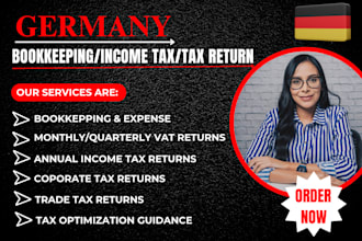 do german bookkeeping, corporate tax return filing, vat payroll, gmbh via elster