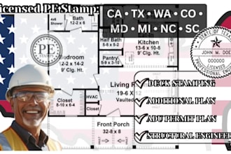 provide licensed pe stamp and structural design in ca tx wa co mi nc sc